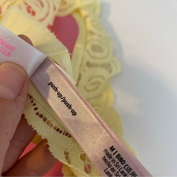 PINK Victorias Secret sexy Lace High Neck yellow padded push up bralette bra M - Picture 12 of 13